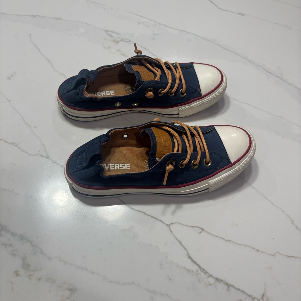 Converse Navy Canvas Low-Top Sneakers with Tan Laces - Picture 6 of 12